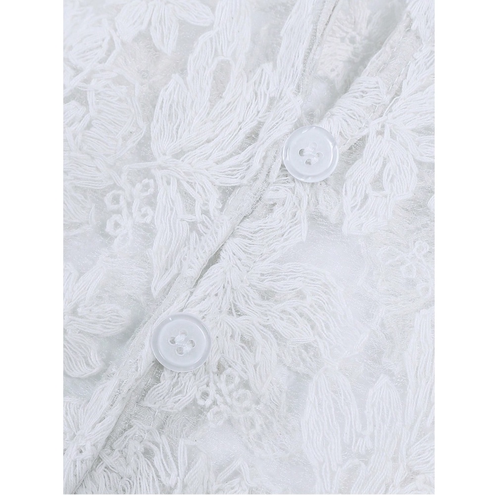 Rouge! White Floral Lace Button-Down Shirt - Picture 9 of 12